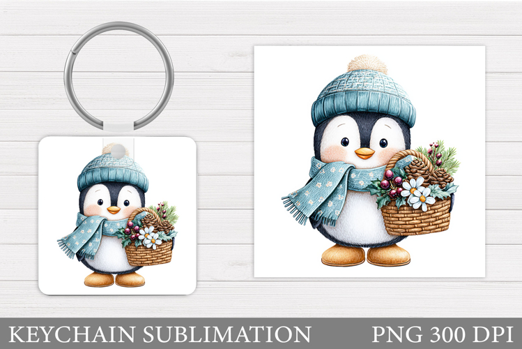 Cute Penguin Keychain Design. Christmas Keychain Sublimation