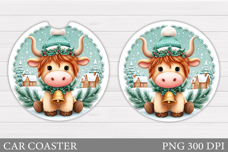 Christmas Cow Car Coaster. Christmas Car Coaster Sublimation