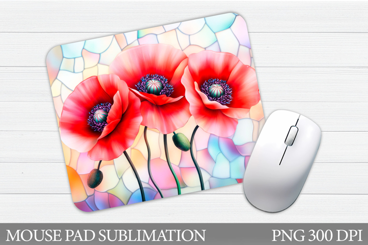 Poppies Mouse Pad Sublimation. Floral Mouse Pad Design
