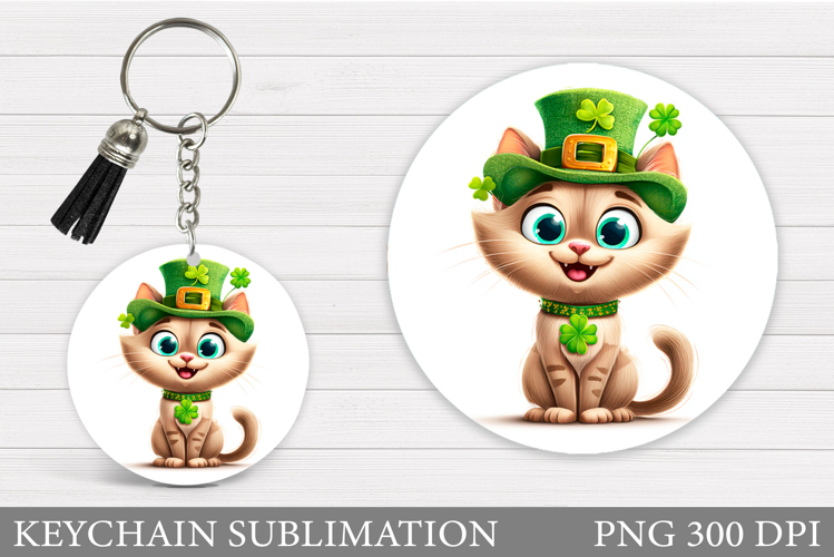 St Patrick Cat Keychain. St Patrick Keychain Sublimation