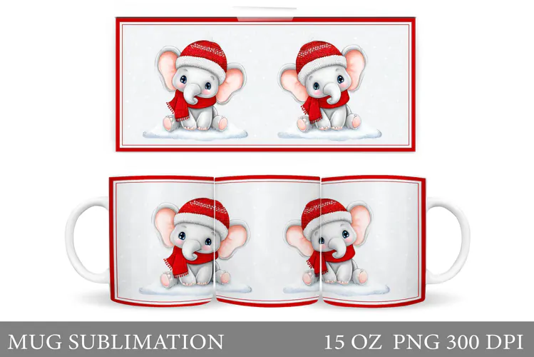 Christmas Elephant Mug. Christmas Mug Sublimation
