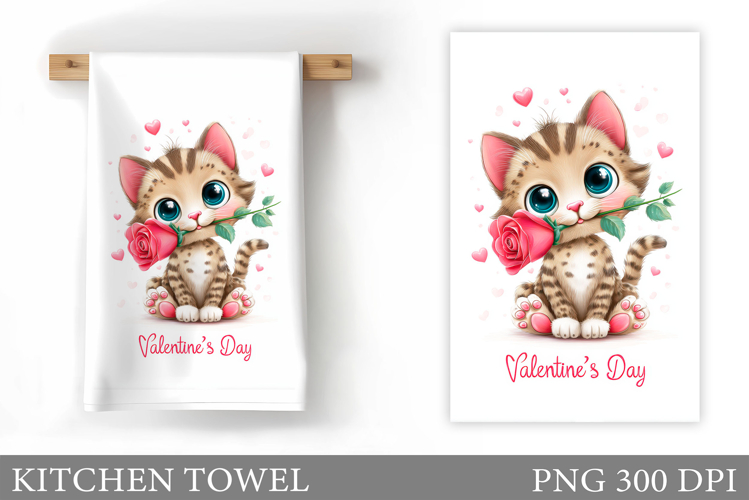 Valentines Cat Kitchen Towel. Valentines Kitchen Towel