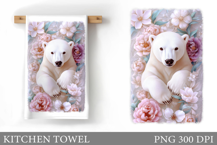 Polar Bear Kitchen Towel. Bear Flowers Kitchen Towel Design