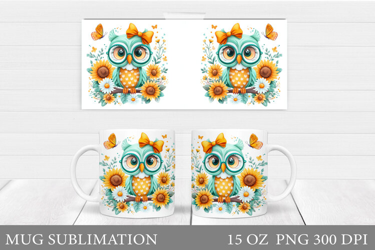 Owl Mug Sublimation. Owl Mug Wrap Design example image 1