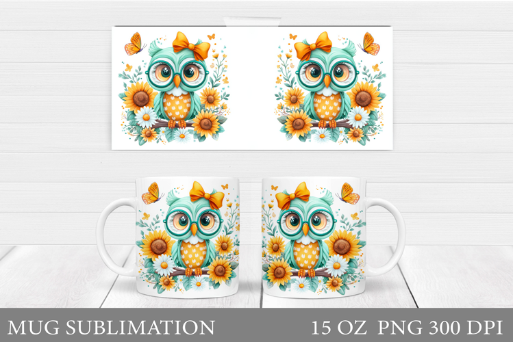 Owl Mug Sublimation. Owl Mug Wrap Design