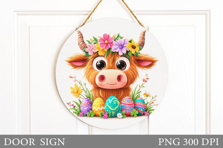 Easter Cow Door Sign Sublimation. Easter Door Sign Design