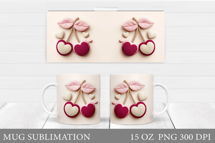 Crochet Cherry Mug Design. Valentines Mug Sublimation