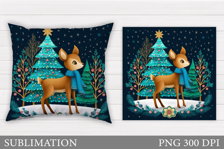 Christmas Deer Pillow Design. Christmas Pillow Sublimation example image 1