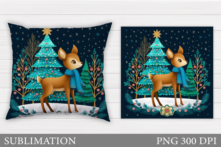 Christmas Deer Pillow Design. Christmas Pillow Sublimation