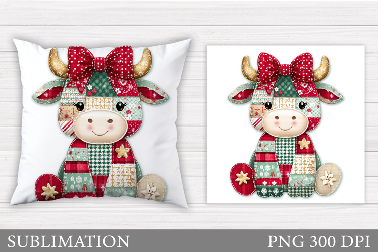 Christmas Cow Pillow Design. Christmas Pillow Sublimation