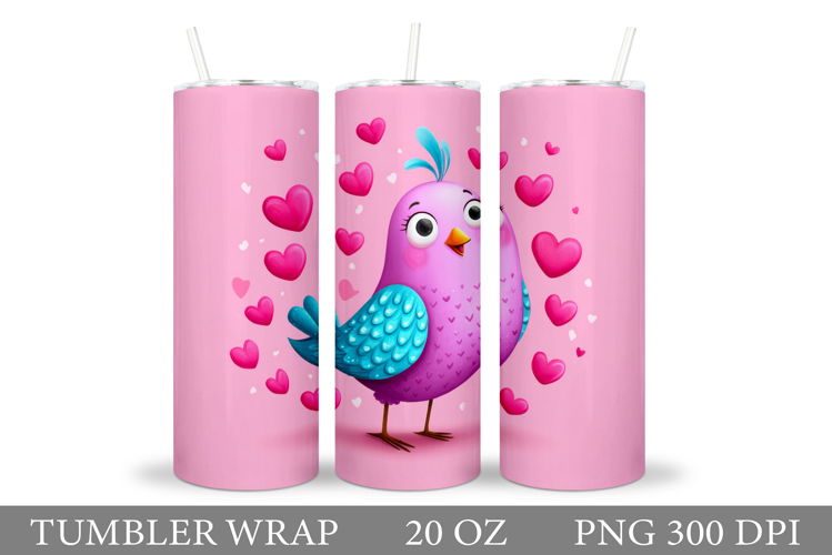 Valentines Bird Tumbler. Valentines Tumbler Sublimation