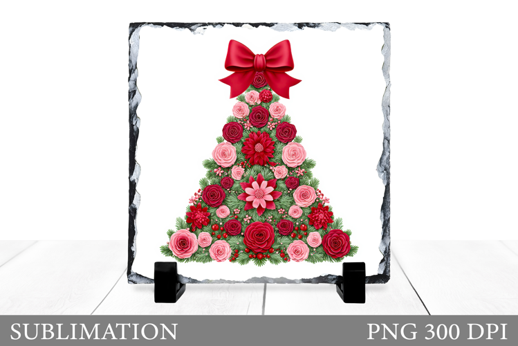 Floral Christmas Tree Sublimation. Christmas Tree Slate