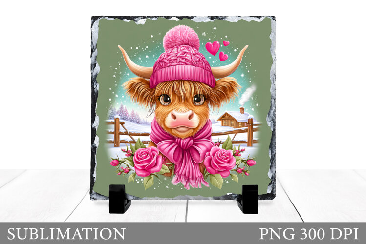 Christmas Cow Sublimation. Christmas Cow Slate Design example image 1