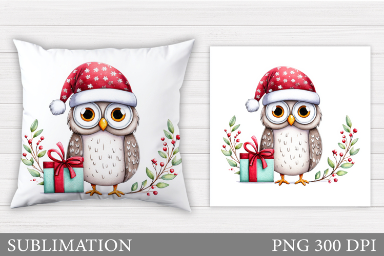 Christmas Owl Pillow Design. Christmas Pillow Sublimation