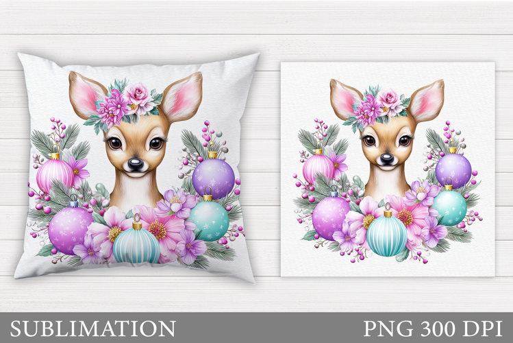 Christmas Deer Pillow Design. Christmas Pillow Sublimation