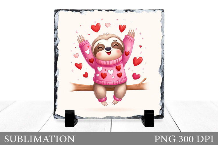 Valentines Sloth Sublimation. Valentines Slate Design