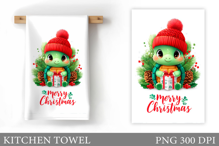 Christmas Turtle Kitchen Towel. Christmas Kitchen Towel