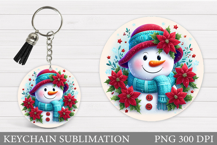 Cute Snowman Keychain Sublimation. Christmas Keychain Design