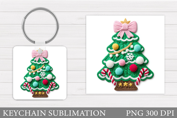 Crochet Christmas Tree Keychain. Christmas Keychain Design