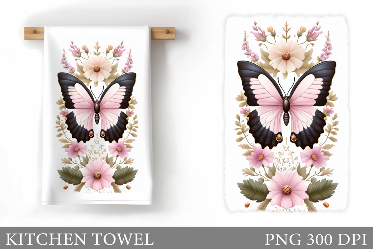 Butterfly Kitchen Towel. Flowers Kitchen Towel Sublimation