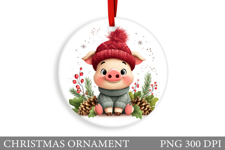 Cute Pig Christmas Ornament. Christmas Ornament Sublimation