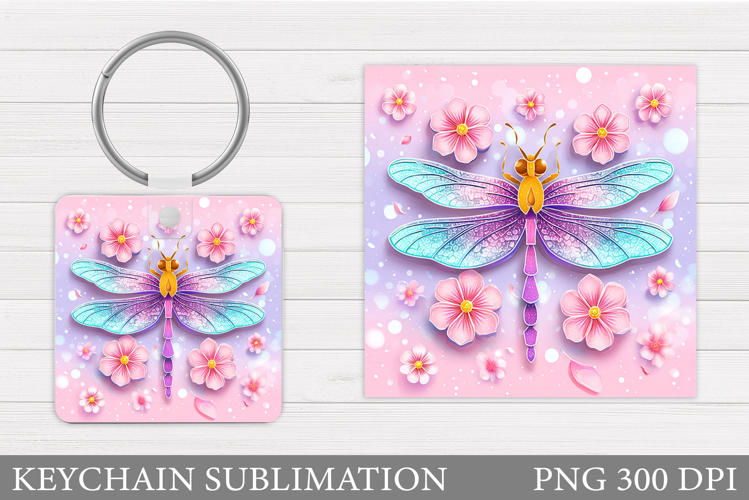 Dragonfly Keychain Design. Dragonfly Flowers Sublimation