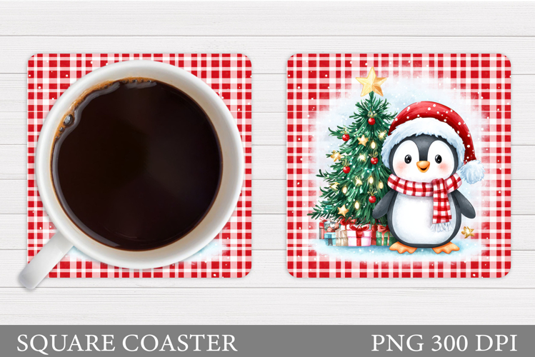 Christmas Penguin Coaster. Cute Penguin Sublimation