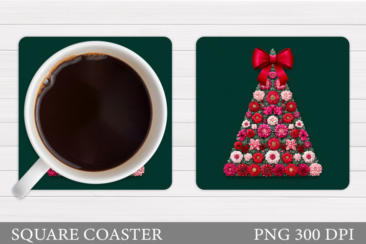 Floral Christmas Tree Coaster. Christmas Coaster Sublimation