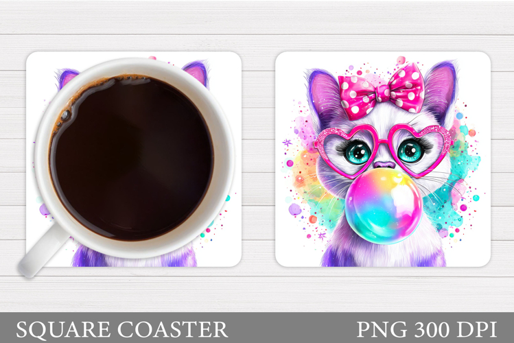 Cute Cat Coaster Design. Cute Cat Sublimation