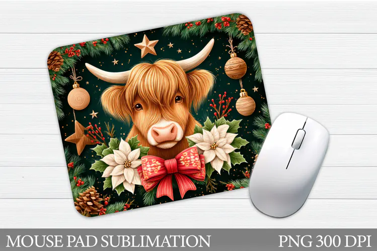 Christmas Cow Mouse Pad. Christmas Mouse Pad Sublimation