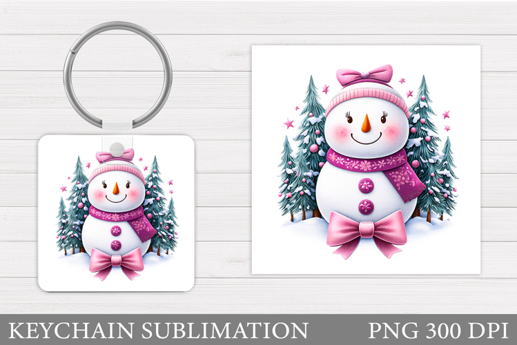 Cute Snowman Keychain Sublimation. Christmas Keychain Design