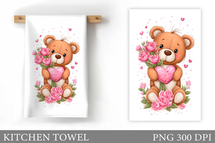 Valentines Bear Kitchen Towel. Valentines Kitchen Towel