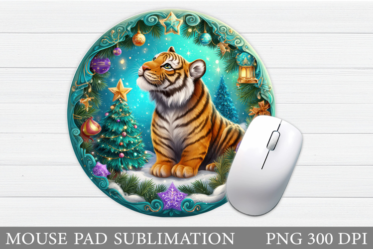 Christmas Tiger Mouse Pad. Christmas Mouse Pad Sublimation