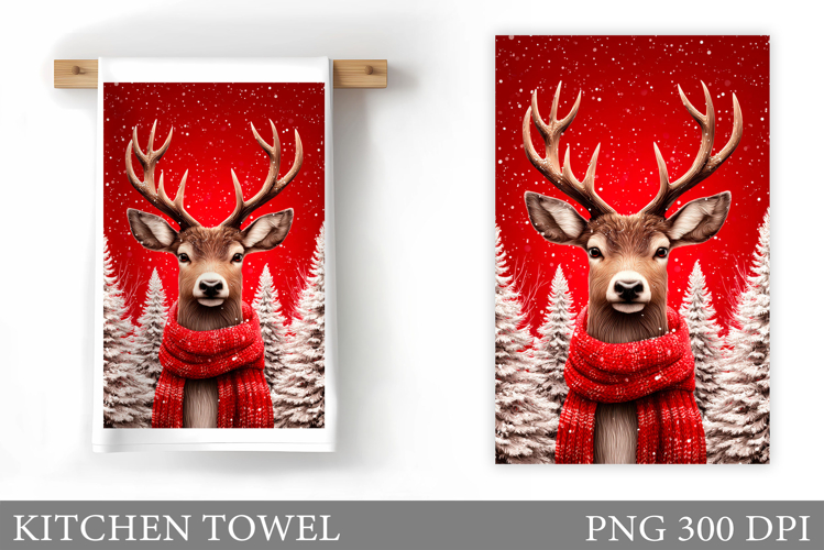 Reindeer Kitchen Towel. Christmas Kitchen Towel Design