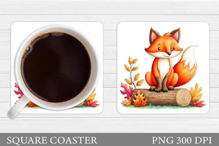 Fall Fox Coaster Sublimation. Fall Coaster Design
