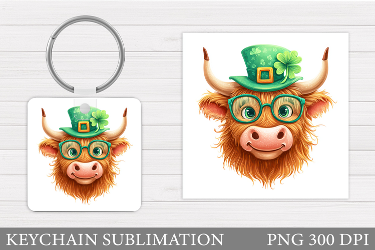 St Patrick Cow Keychain. St Patrick Keychain Sublimation