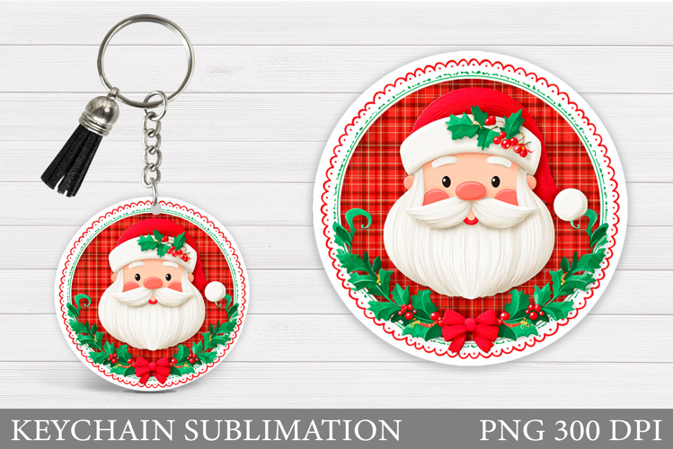 Cute Santa Claus Keychain. Christmas Keychain Sublimation