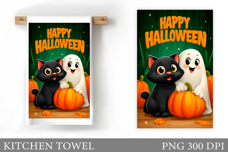 Black Cat Kitchen Towel. Halloween Kitchen Towel Design