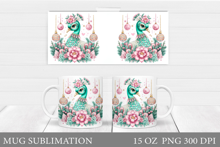Christmas Peacock Mug Design. Christmas Mug Sublimation