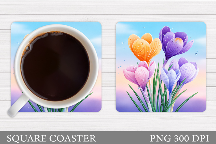 Crocus Coaster Design. Spring Flowers Square Coaster