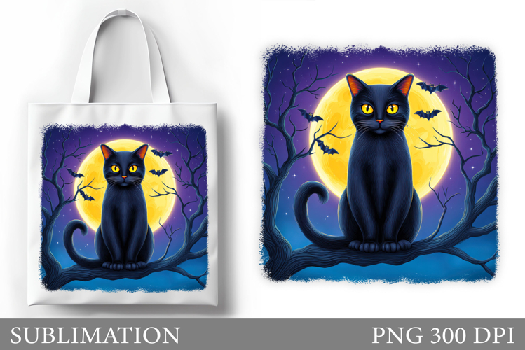 Black Cat Tote Bag Design. Cat Sublimation