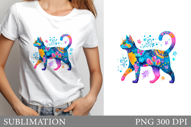 Floral Cat Sublimation. Floral Cat T-Shirt Design