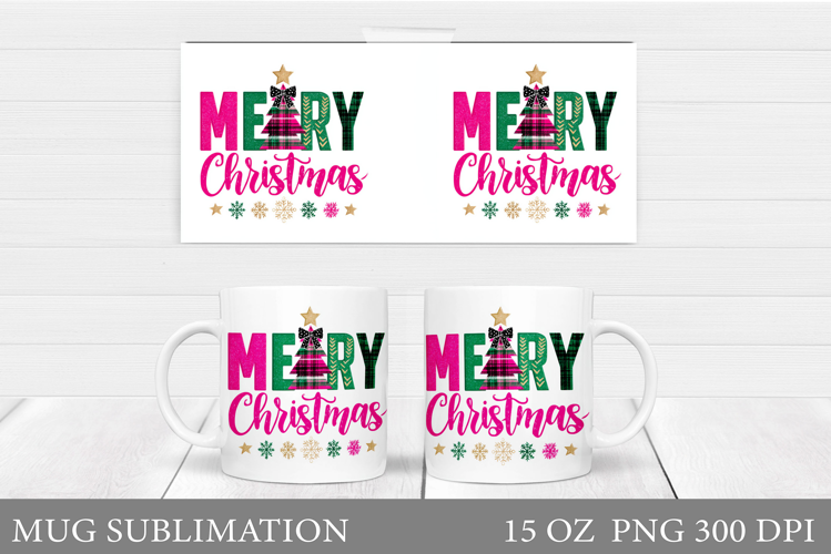 Merry Christmas Mug Design. Christmas Tree Sublimation