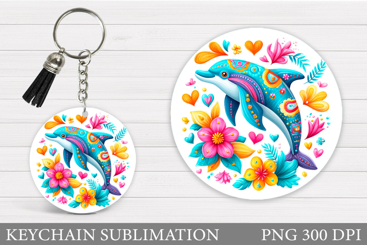 Dolphin Round Keychain. Dolphin Keychain Sublimation example image 1