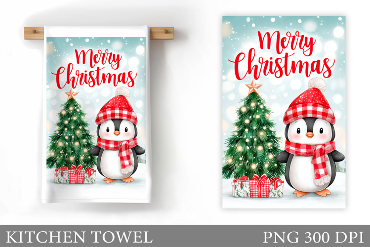 Christmas Penguin Kitchen Towel. Christmas Kitchen Towel