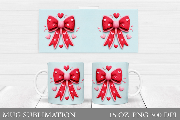 Valentines Bow Mug Sublimation. Valentines Mug Wrap Design