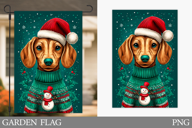 Christmas Dachshund Garden Flag. Christmas Garden Flag