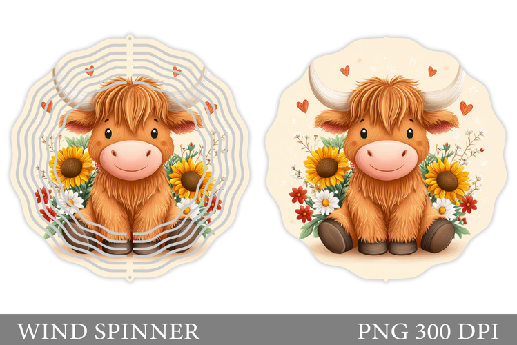 Summer Cow Wind Spinner Design. Cute Cow Sublimation