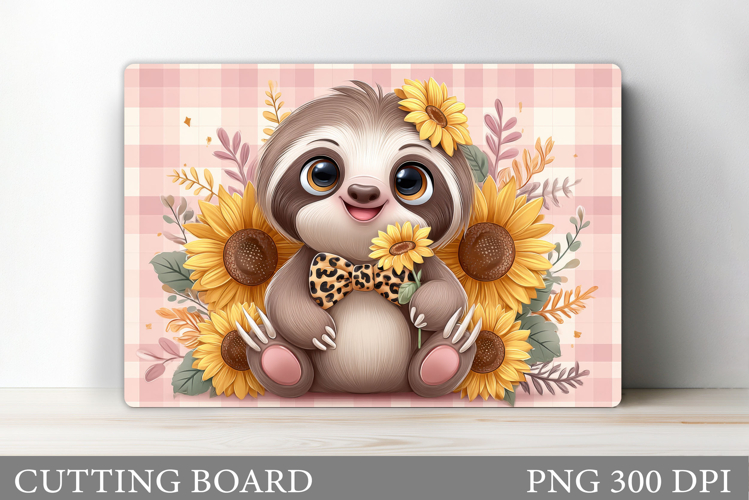 Cute Sloth Cutting Board. Sloth Flowers Cutting Board Design