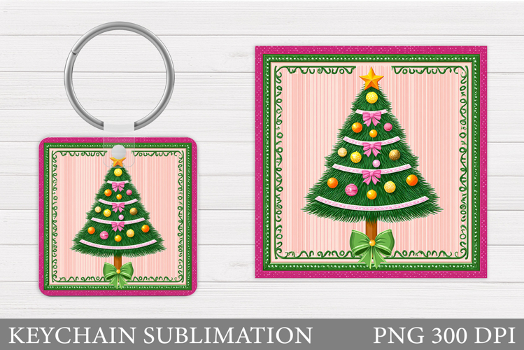 Christmas Tree Keychain. Christmas Round Keychain Design